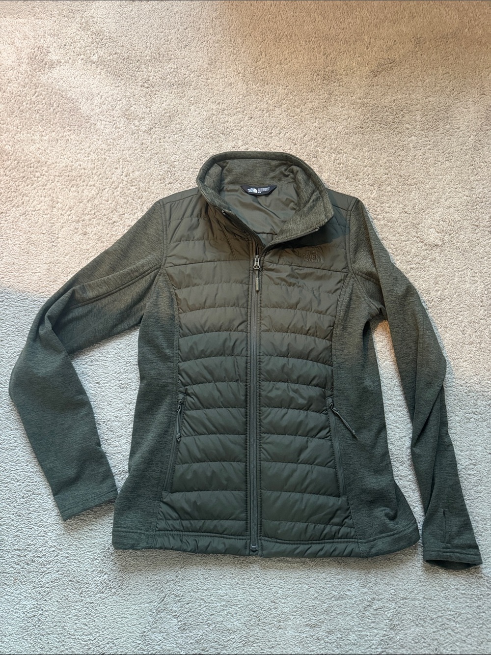 Women's North Face Quilted Hybrid Jacket - Olive Green